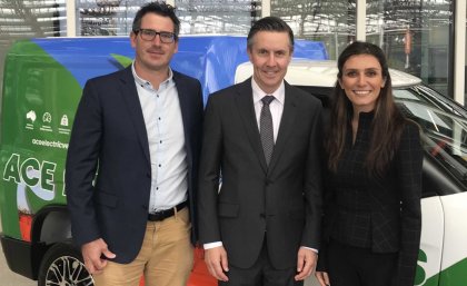 From left, UQ's Dr Michael Heitzmann, Mark Butler MP, and UQ's Dr Nasim Amiralian with the ACE-EV electric van. 